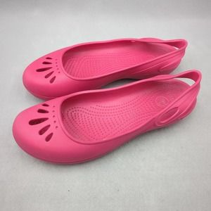 Crocs Kadee Flat Womens Size 10 Hot Pink Cut Out Slip On Comfort Ballet Flats